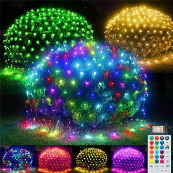 RGB Net Lights, Color Changing LED Christmas Mesh Lights, 9.8ft x 6.6ft 204 LED - Picture 1 of 7